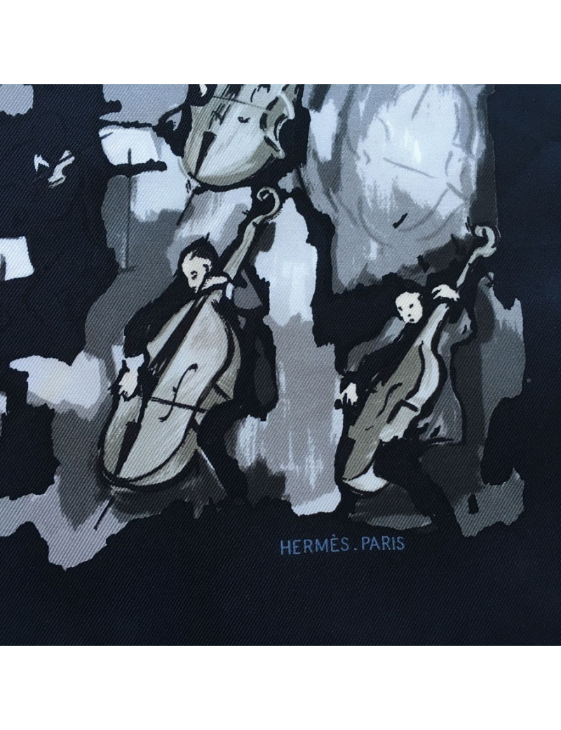 "Concerto" HERMÈS gavroche in silk black, gray and white