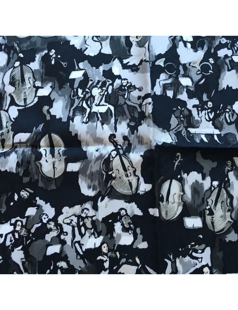 "Concerto" HERMÈS gavroche in silk black, gray and white