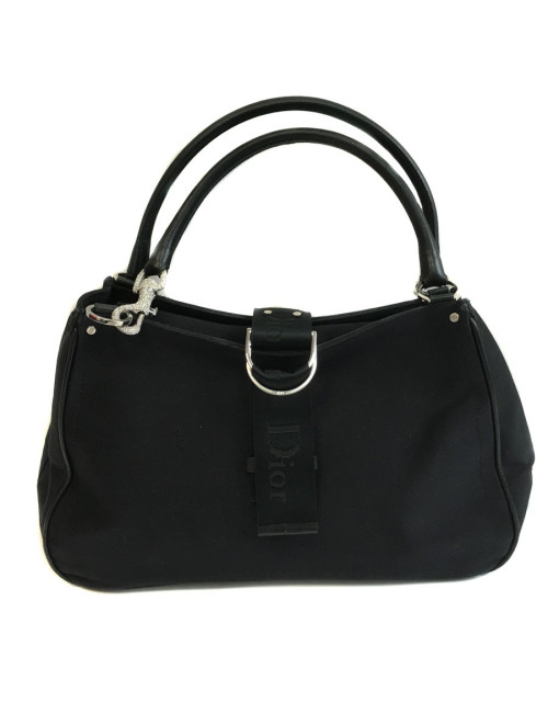 Sac DIOR en toile noire et mousqueton strass