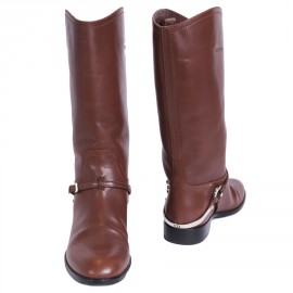 CHRISTIAN DIOR boots 38.5 T Brown smooth leather