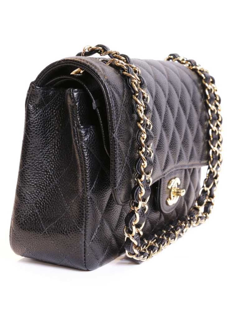 Timeless CHANEL black caviar leather bag