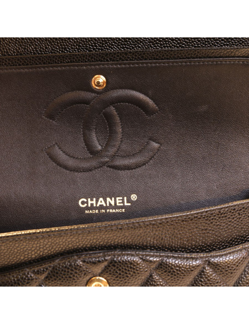 Timeless CHANEL black caviar leather bag