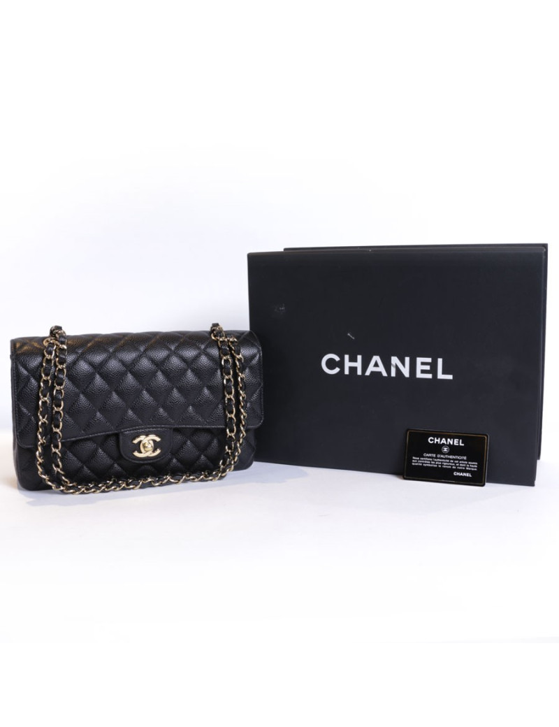 Timeless CHANEL black caviar leather bag
