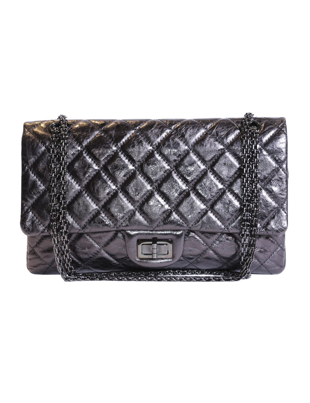 Sac 2.55 CHANEL cuir verni vieilli "so black"