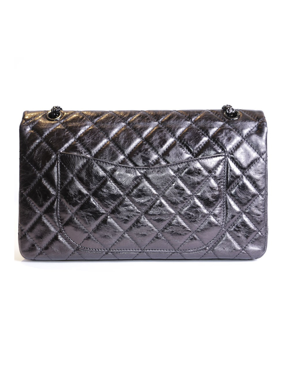 Sac 2.55 CHANEL cuir verni vieilli "so black"
