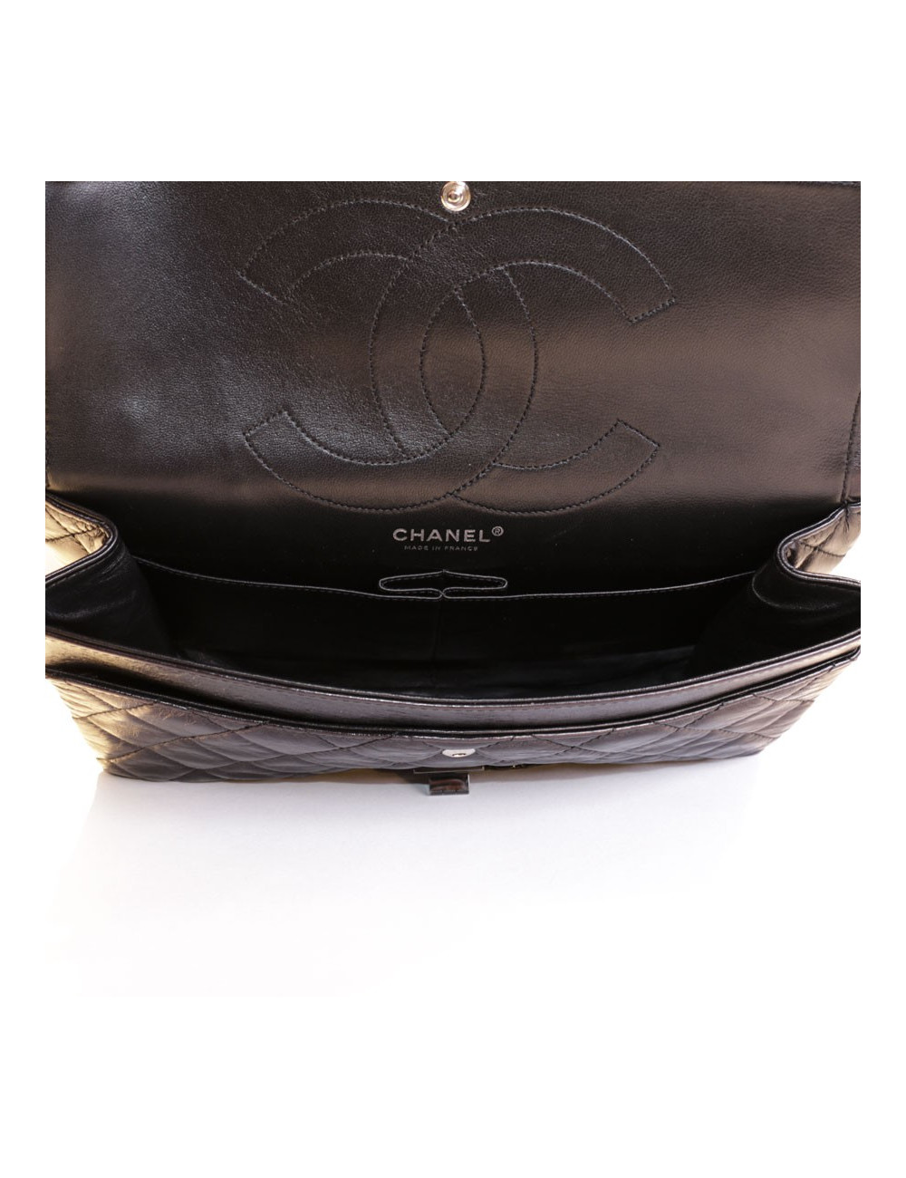 Sac 2.55 CHANEL cuir verni vieilli "so black"