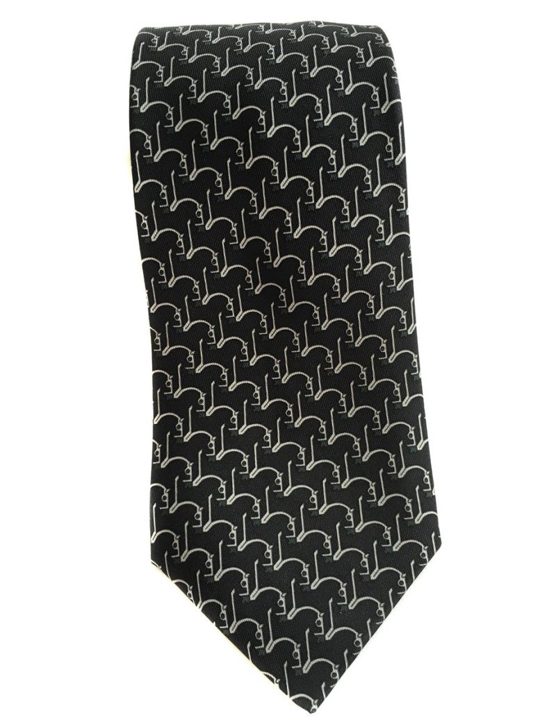 Cravate HERMES en twill de soie noir et blanc