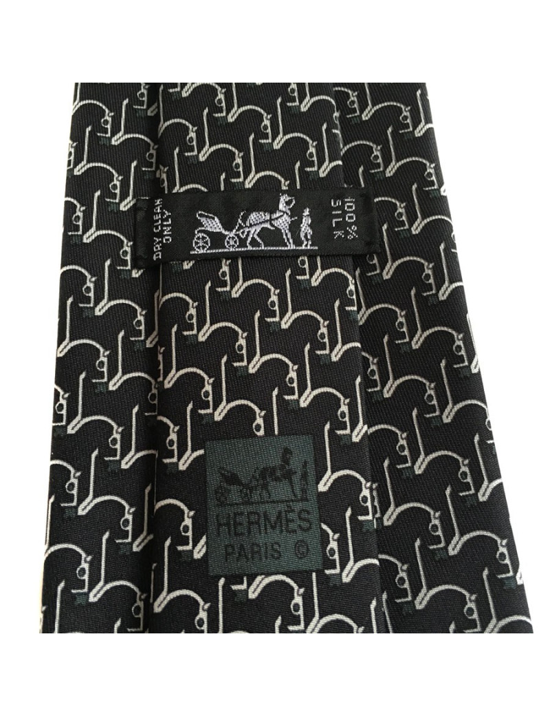 Cravate HERMES en twill de soie noir et blanc