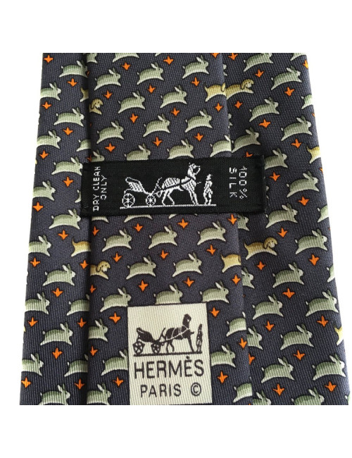 Cravate HERMES en twill de soie bleu, vert et orange