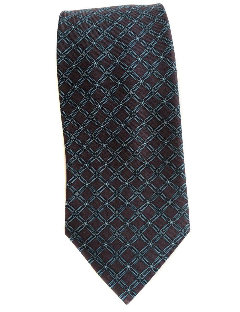 Cravate HERMES en twill de soie prune, bleu ciel et blanc