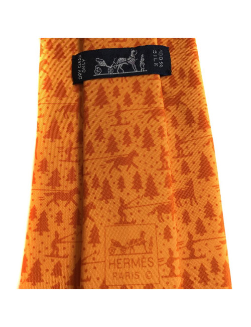 Cravate HERMES en twill de soie orange