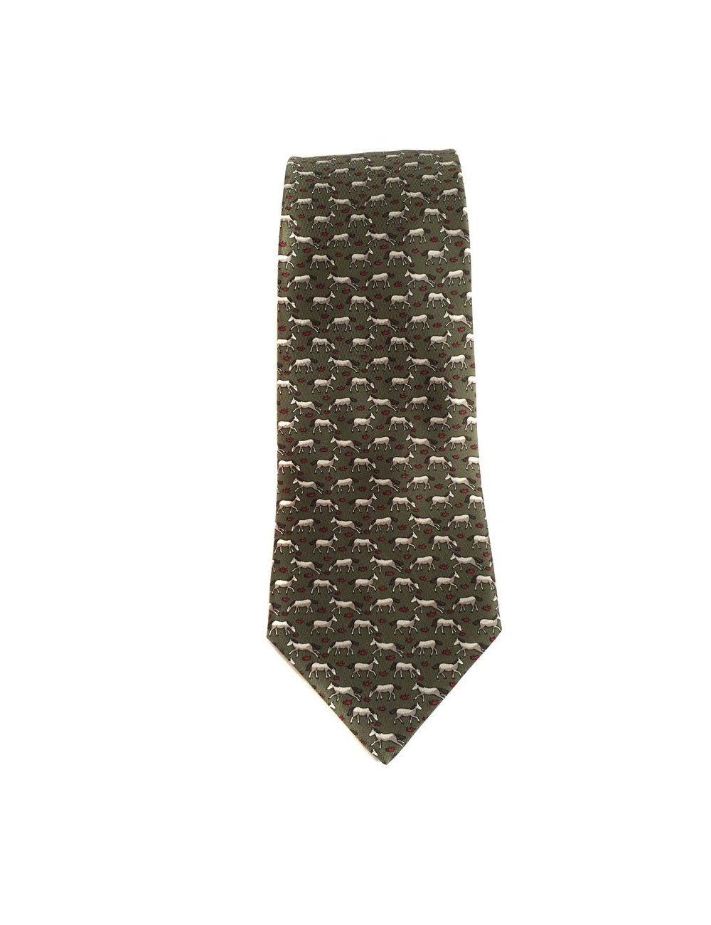 Cravate HERMES en twill de soie vert, blanc et fuschia