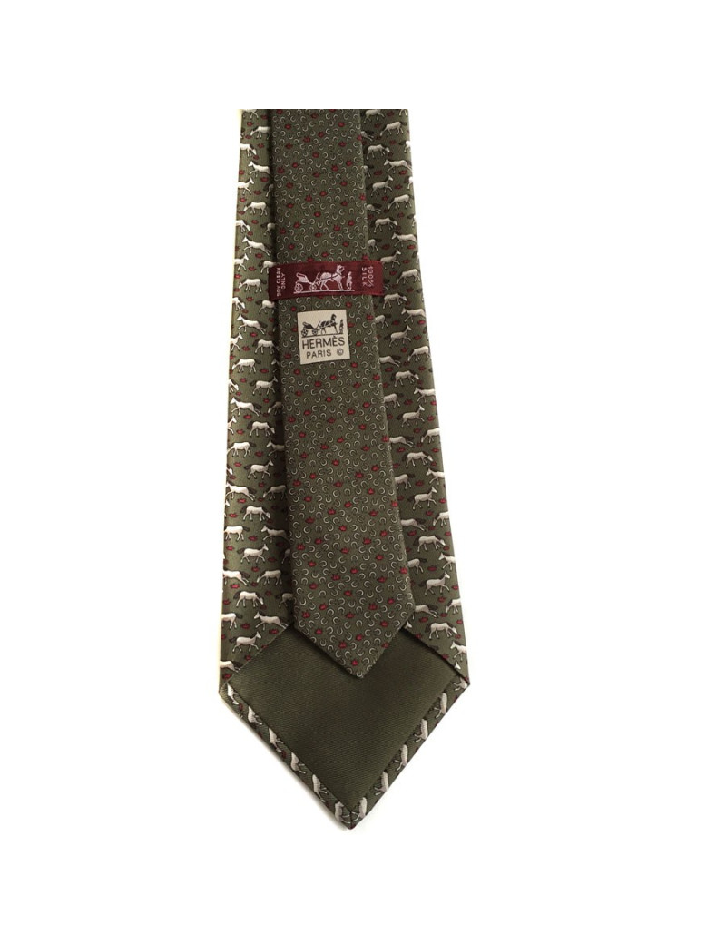 HERMÈS tie silk twill green, white and fuschia