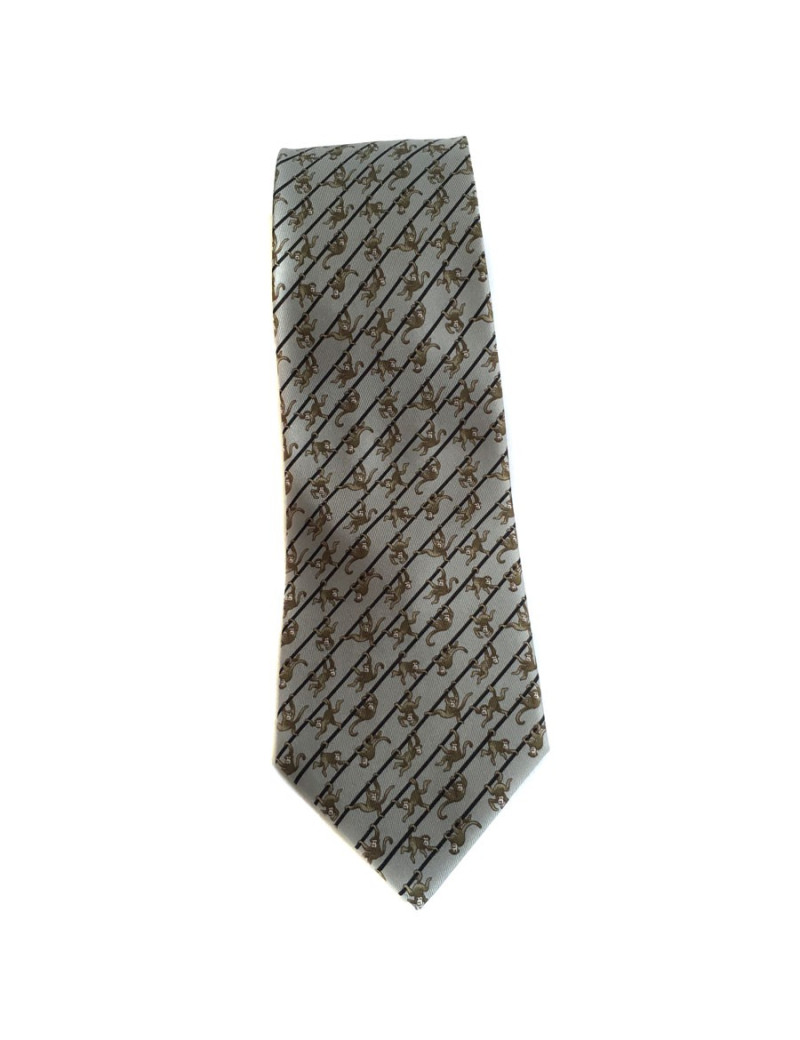 Cravate HERMES en twill de soie bleu gris