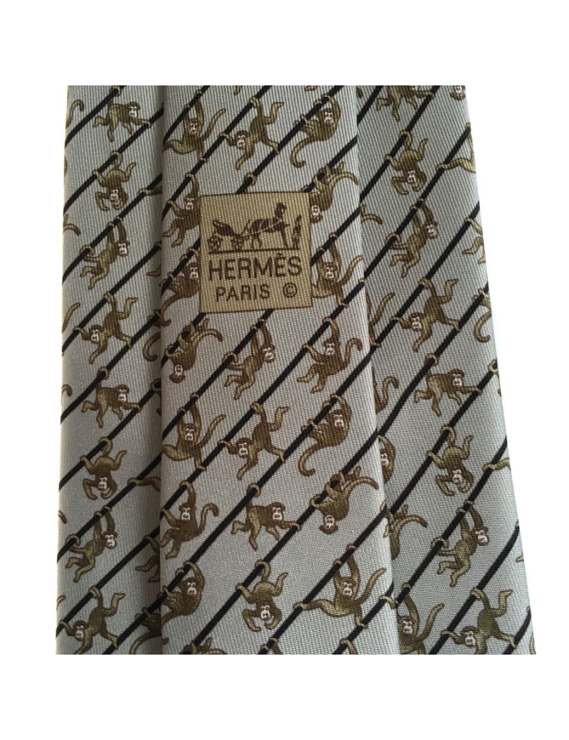 Cravate HERMES en twill de soie bleu gris