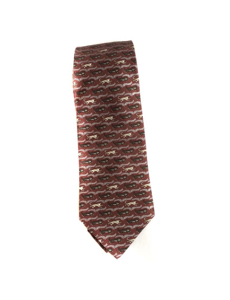 Cravate HERMES en twill de soie bordeaux