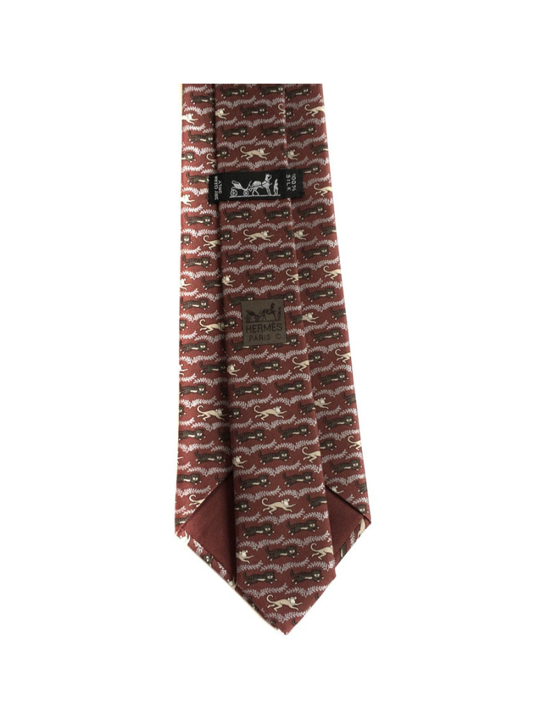 HERMÈS tie in bordeaux, gray and cream scarf