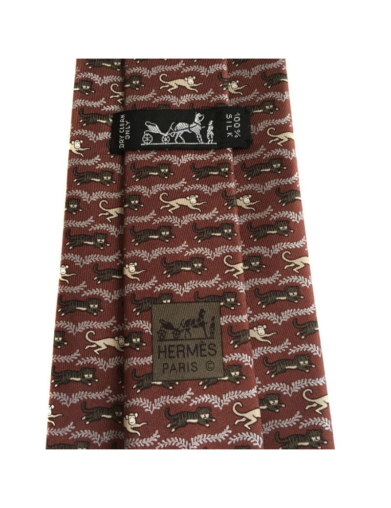 HERMÈS tie in bordeaux, gray and cream scarf