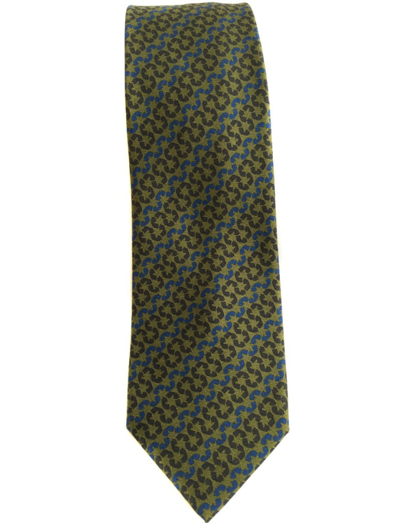 Cravate HERMES en soie vert, gris et bleu