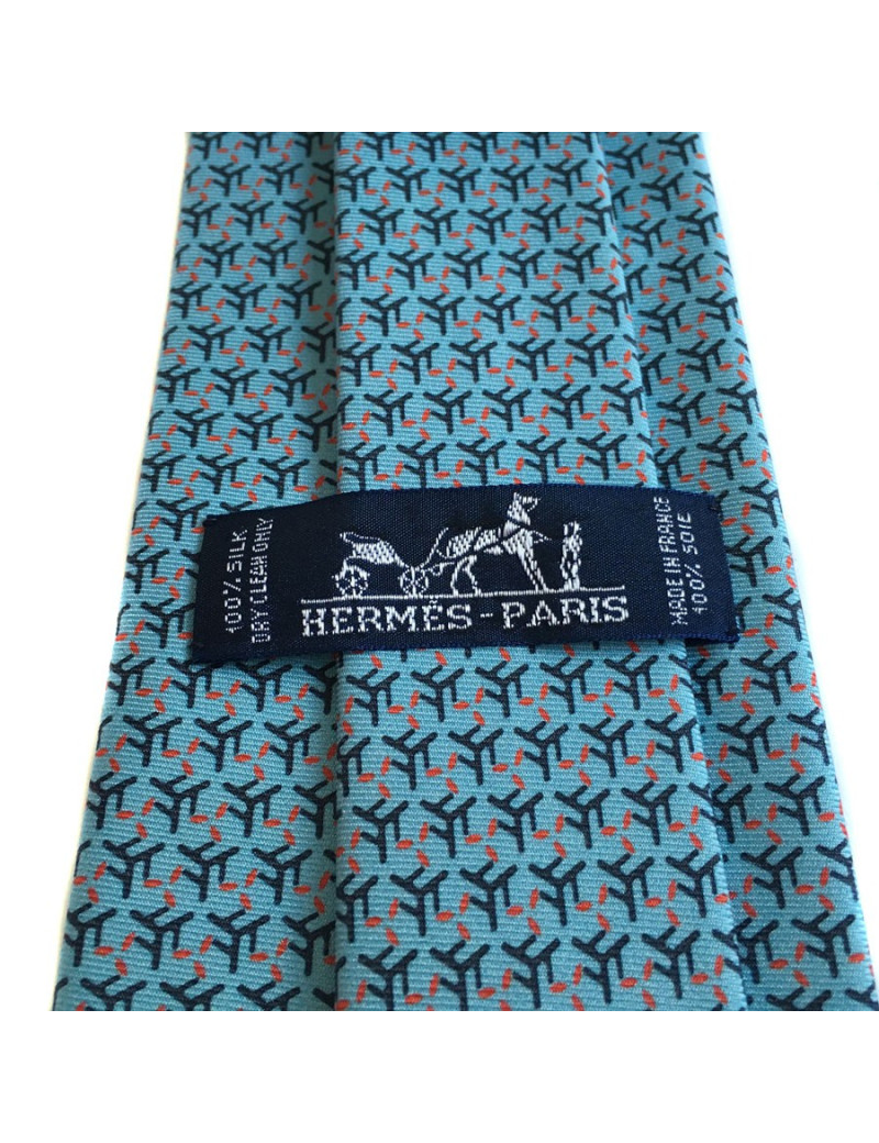 Tie HERMES in light blue, dark blue and red scarf