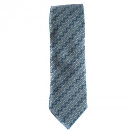 Cravate HERMES en twill de soie bleu et gris