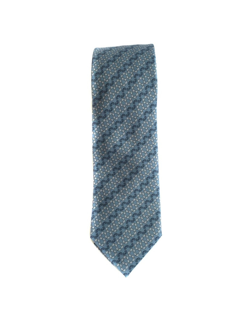Cravate HERMES en twill de soie bleu et gris