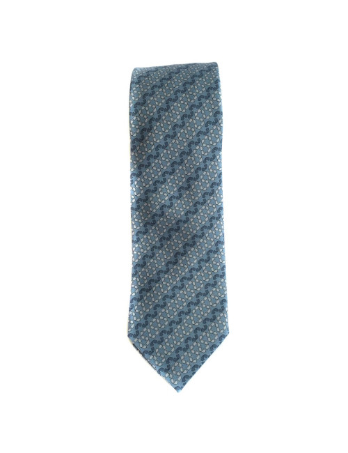 Cravate HERMES en twill de soie bleu et gris