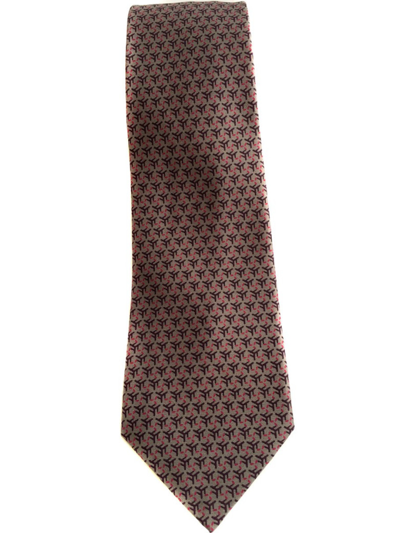 Cravate HERMES en twill de soie gris souris, gris foncé et rose