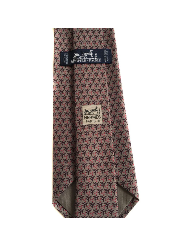 Cravate HERMES en twill de soie gris souris, gris foncé et rose