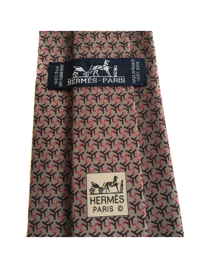 Cravate HERMES en twill de soie gris souris, gris foncé et rose