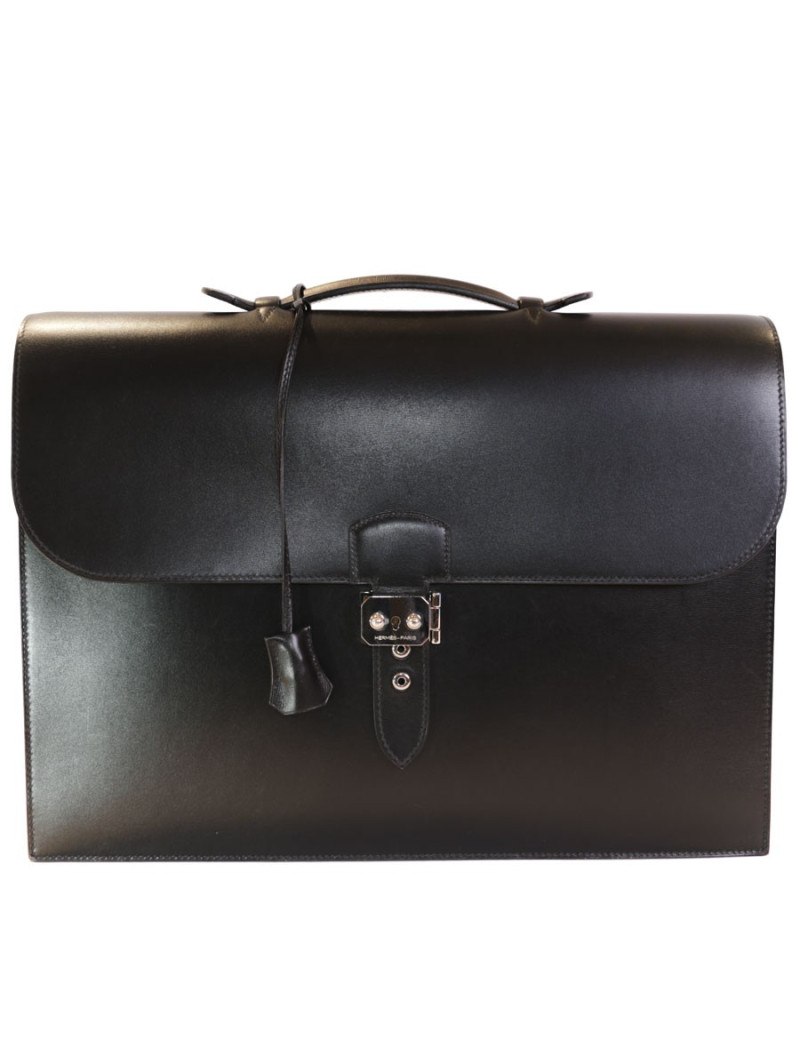 Sac à dépêches HERMES cuir box noir