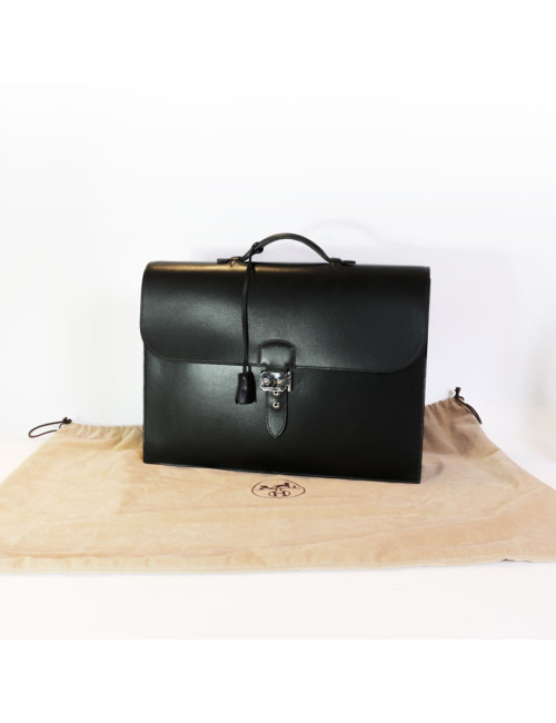 Sac à dépêches HERMES cuir box noir
