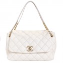 CHANEL quilted leather leather bag egg shell