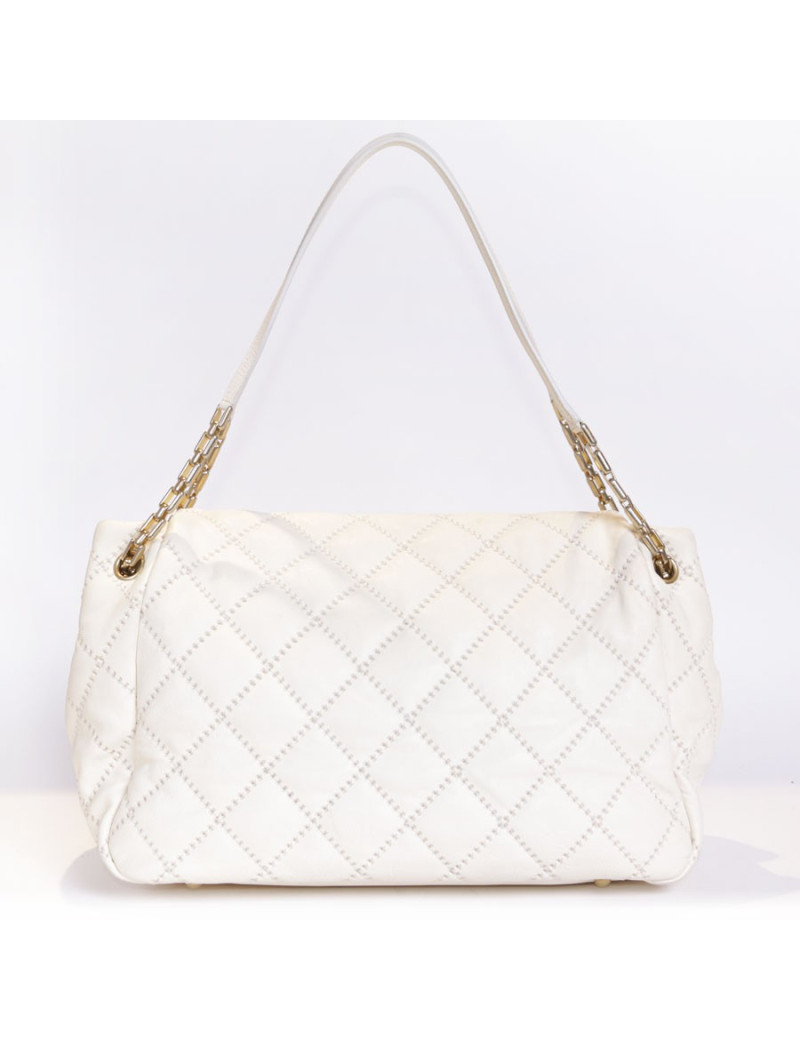CHANEL quilted leather leather bag egg shell