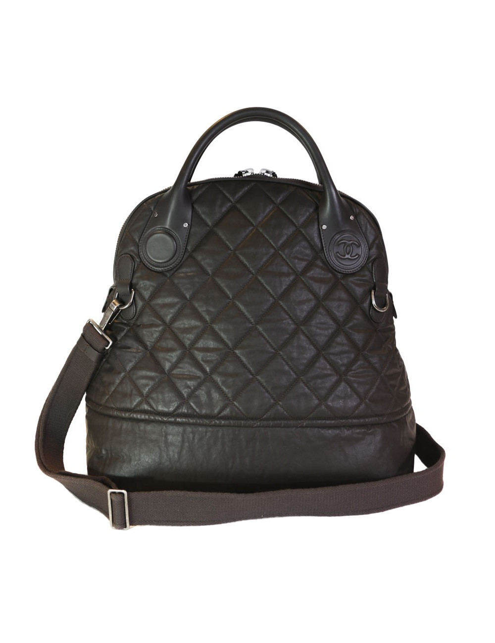 CHANEL brown quilted leather tote bag