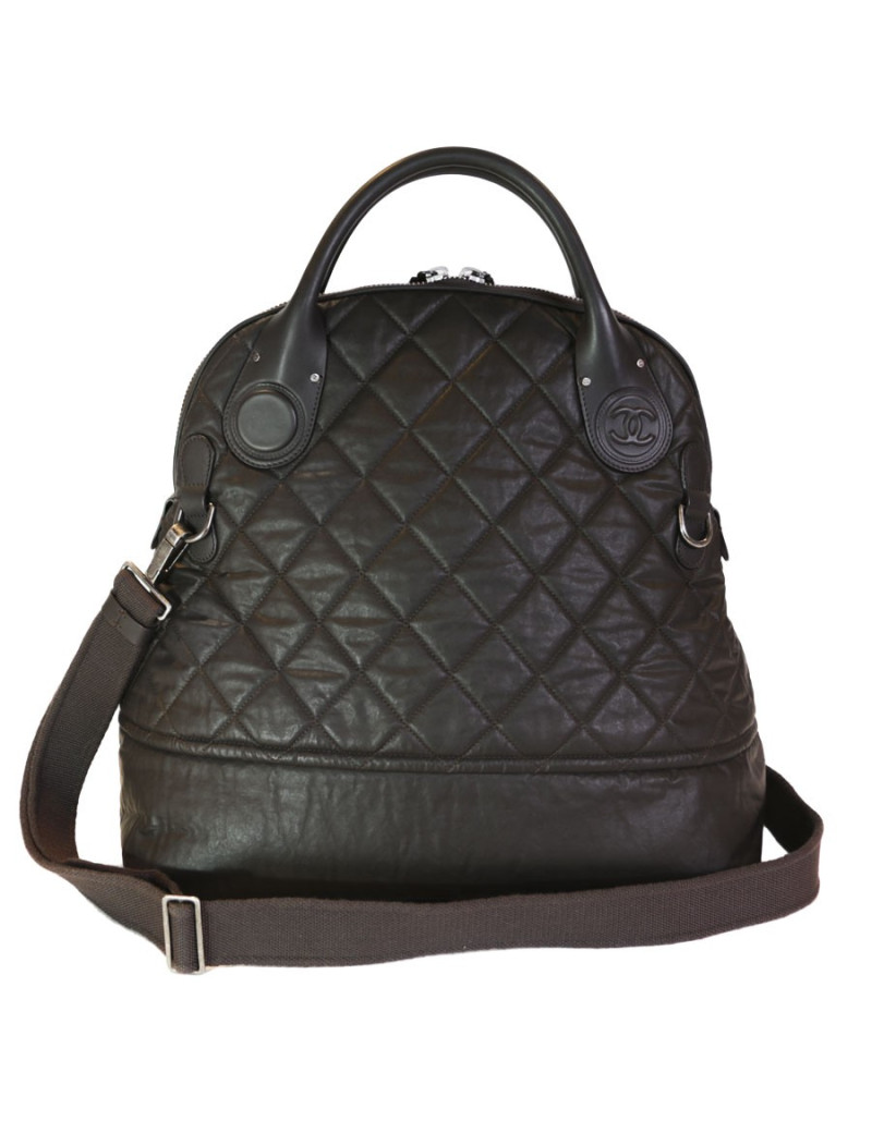CHANEL brown quilted leather tote bag