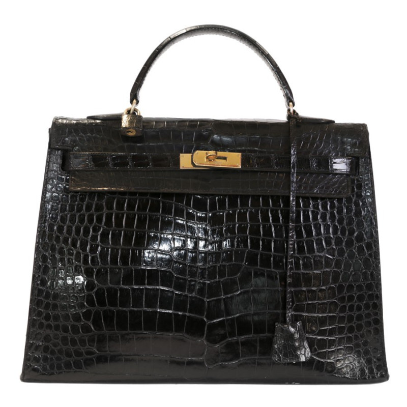 35 black alligator Vintage HERMES Kelly bag