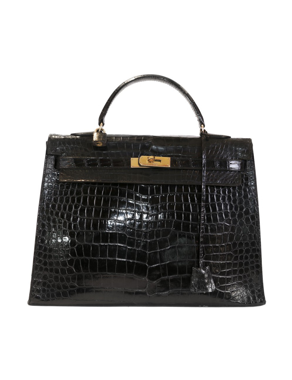 Sac Kelly 35 HERMES crocodile noir vintage