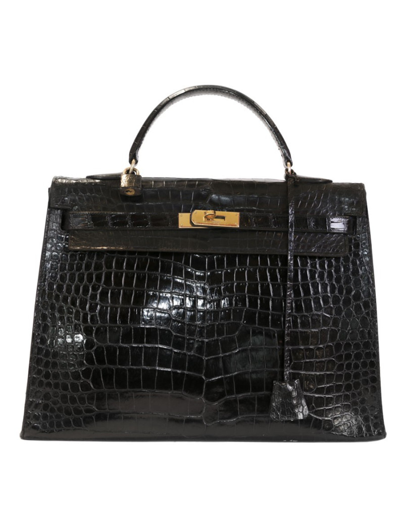 Sac Kelly 35 HERMES crocodile noir vintage