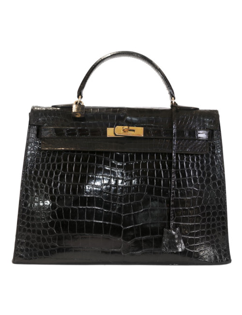 Sac Kelly 35 HERMES crocodile noir vintage