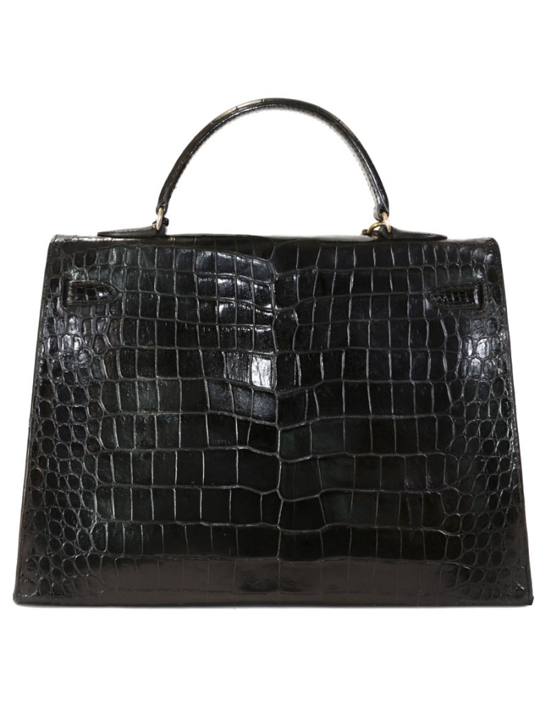 Sac Kelly 35 HERMES crocodile noir vintage