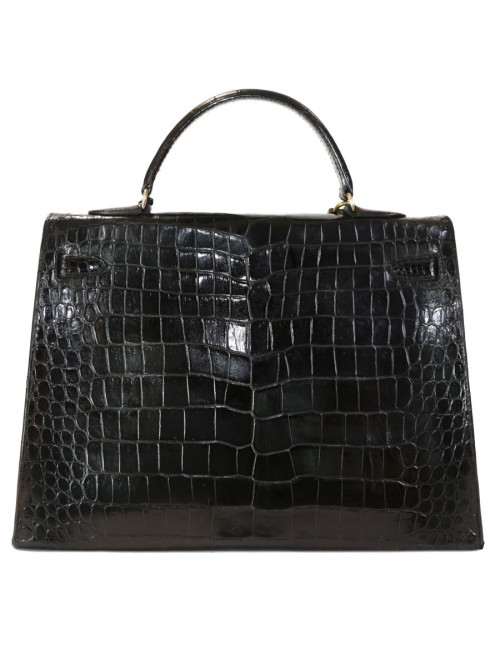 Sac Kelly 35 HERMES crocodile noir vintage