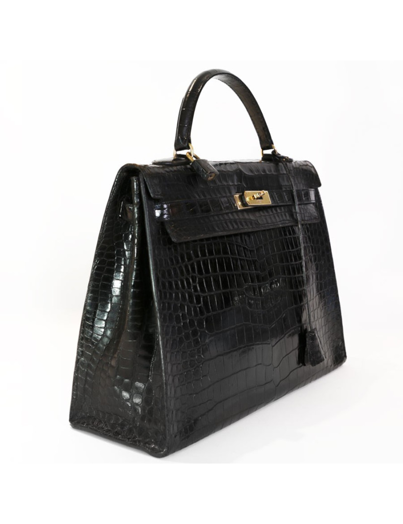 35 black alligator Vintage HERMES Kelly bag