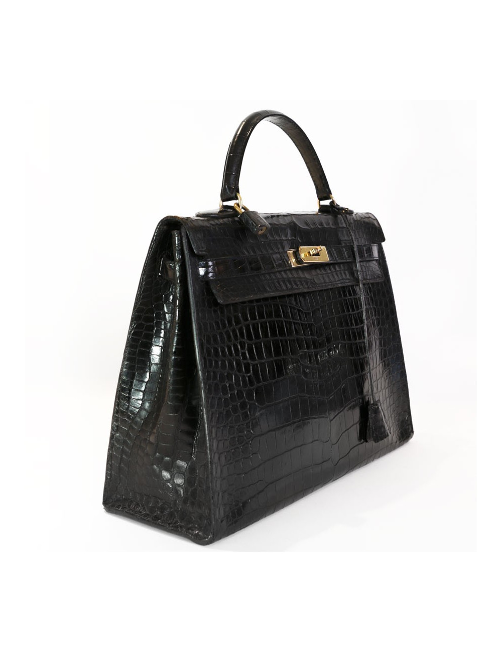 Sac Kelly 35 HERMES crocodile noir vintage