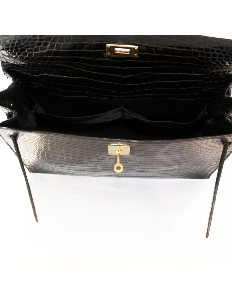 35 black alligator Vintage HERMES Kelly bag