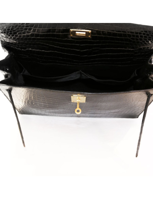Sac Kelly 35 HERMES crocodile noir vintage