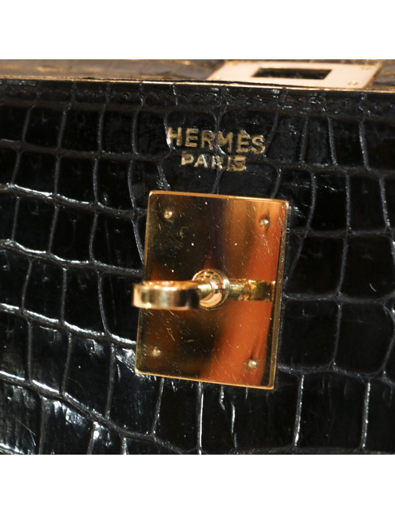 35 black alligator Vintage HERMES Kelly bag