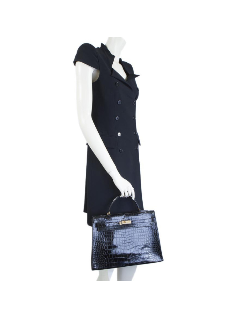 Sac Kelly 35 HERMES crocodile noir vintage