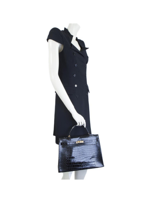 Sac Kelly 35 HERMES crocodile noir vintage