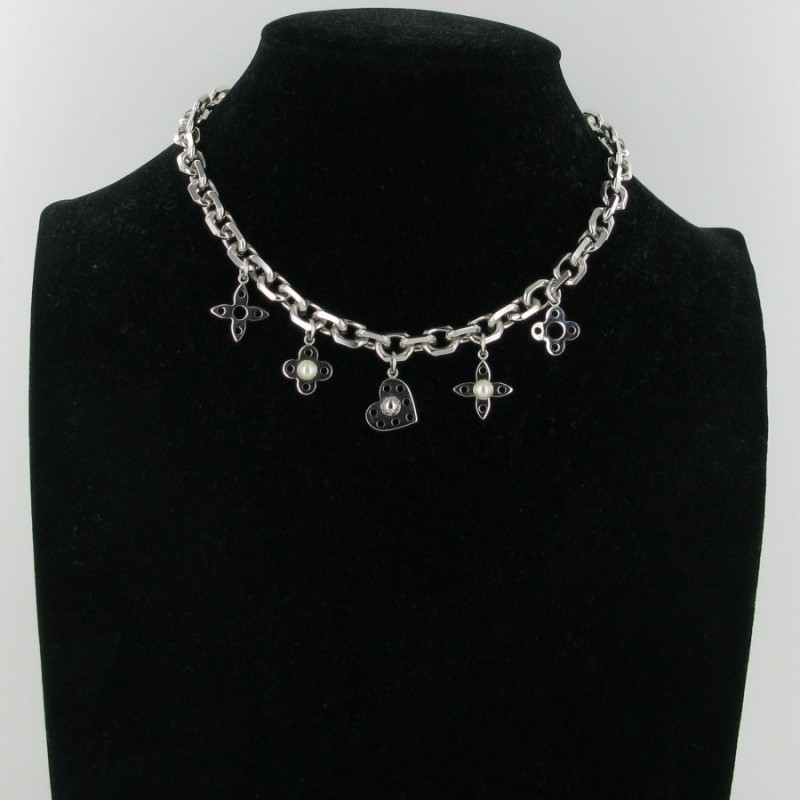 Louis Vuitton, Jewelry, Louis Vuitton Collier Monogram Chain Necklace  Orange Silver Black Metal
